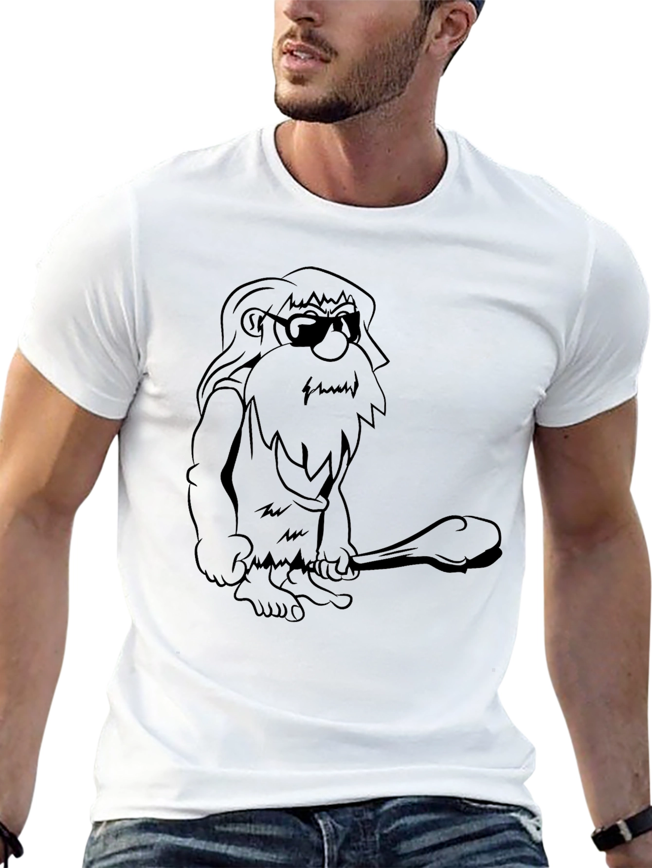 Cool Caveman Graphic Tee - Black Cotton T-Shirt