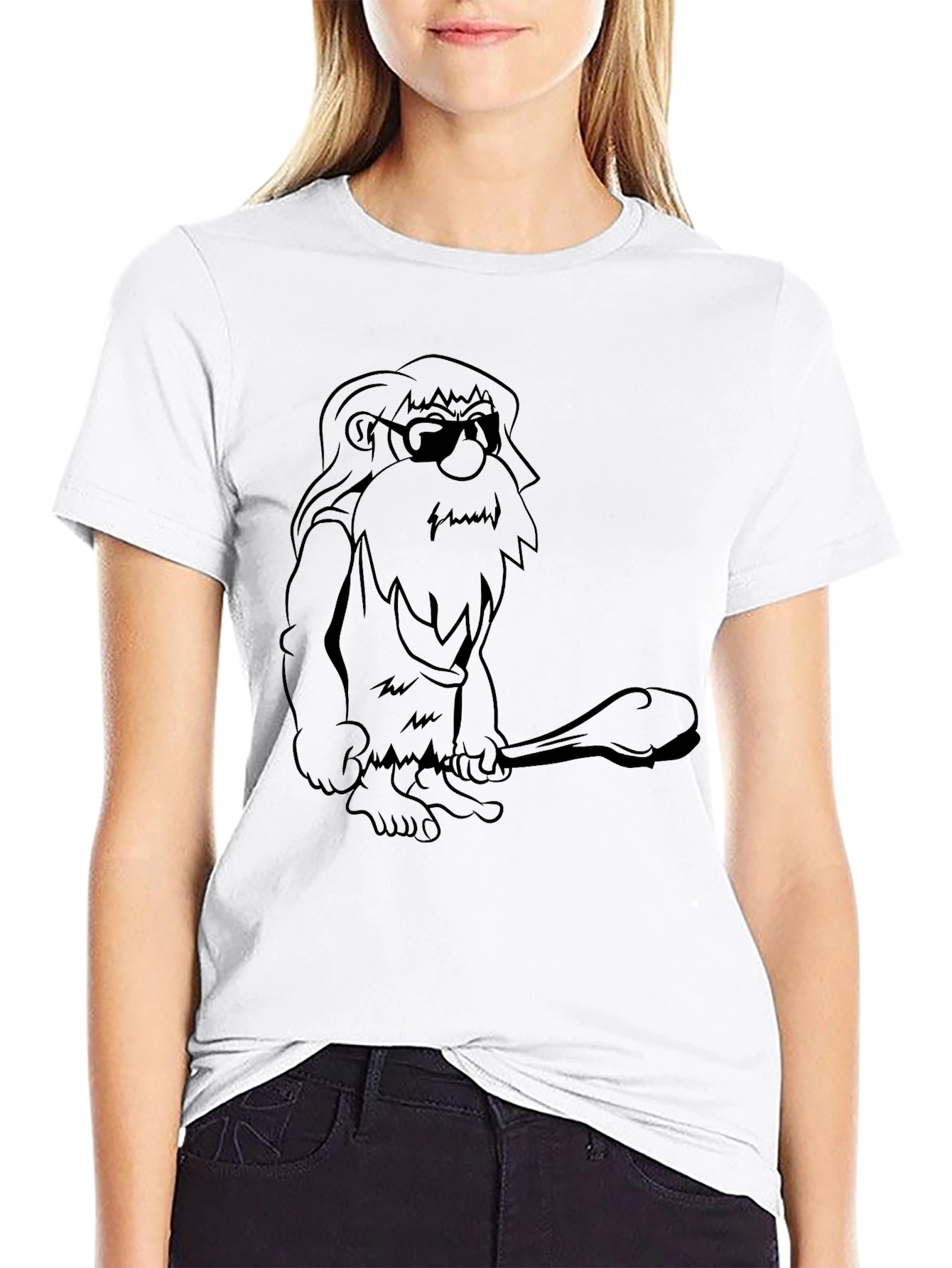 Cool Caveman Graphic Tee - Black Cotton T-Shirt