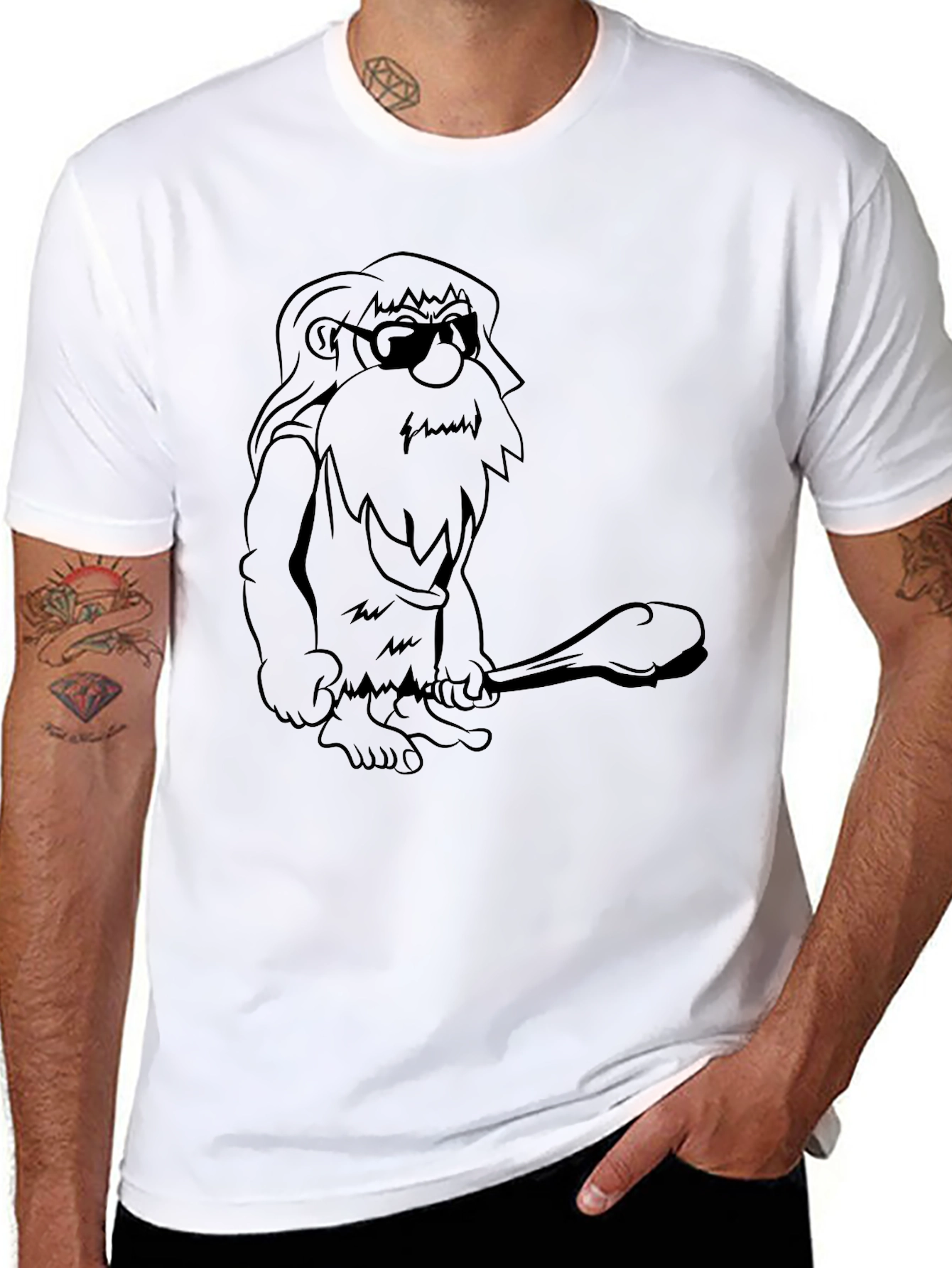Cool Caveman Graphic Tee - Black Cotton T-Shirt