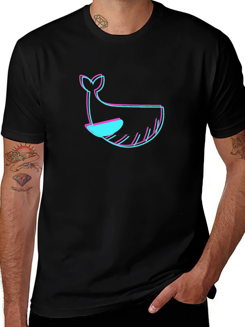 Black T-Shirt with Whale Graphic