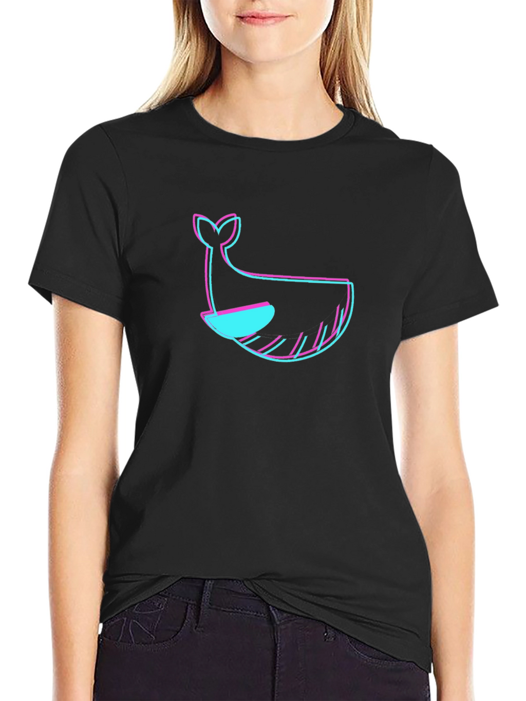Black T-Shirt with Whale Graphic