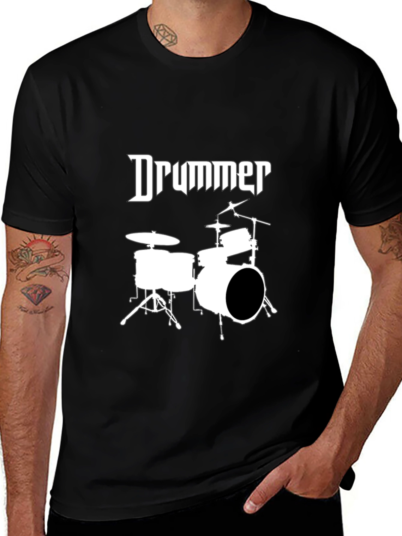 Drummer T-Shirt - Black Tee Music Band Print