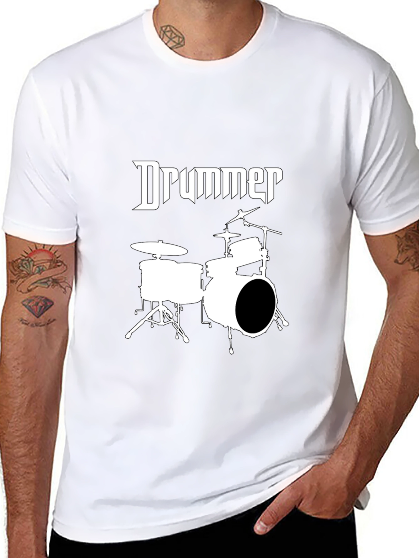 Drummer T-Shirt - Black Tee Music Band Print