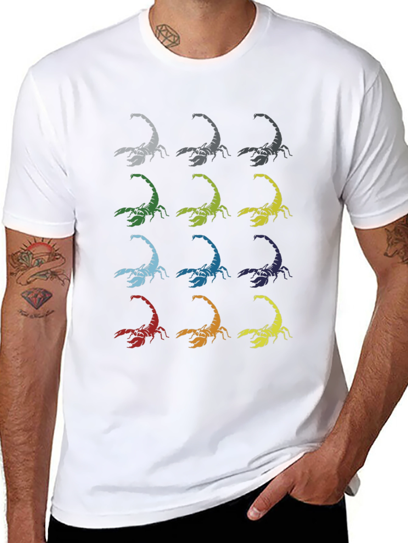 Colorful Scorpion Print Black T-Shirt