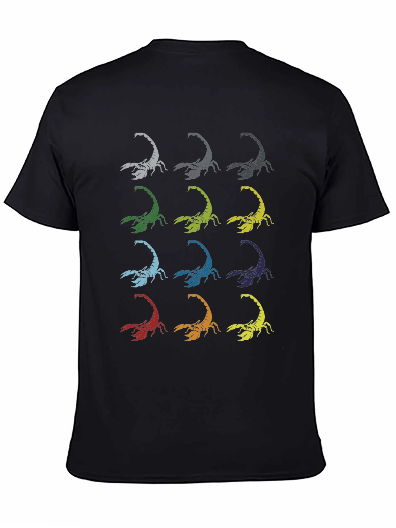 Colorful Scorpion Print Black T-Shirt