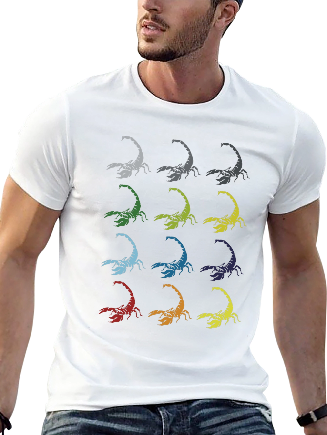 Colorful Scorpion Print Black T-Shirt