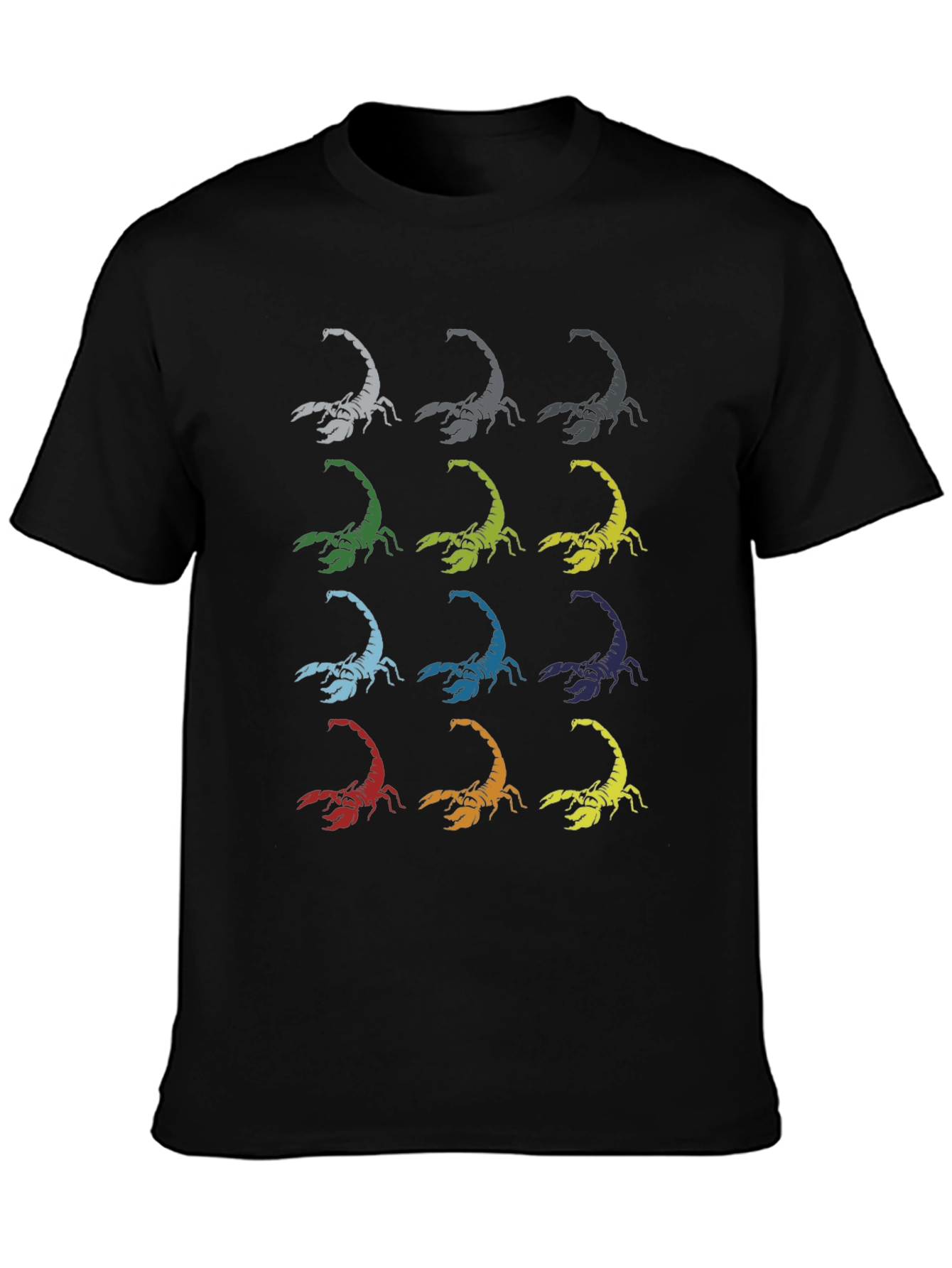 Colorful Scorpion Print Black T-Shirt