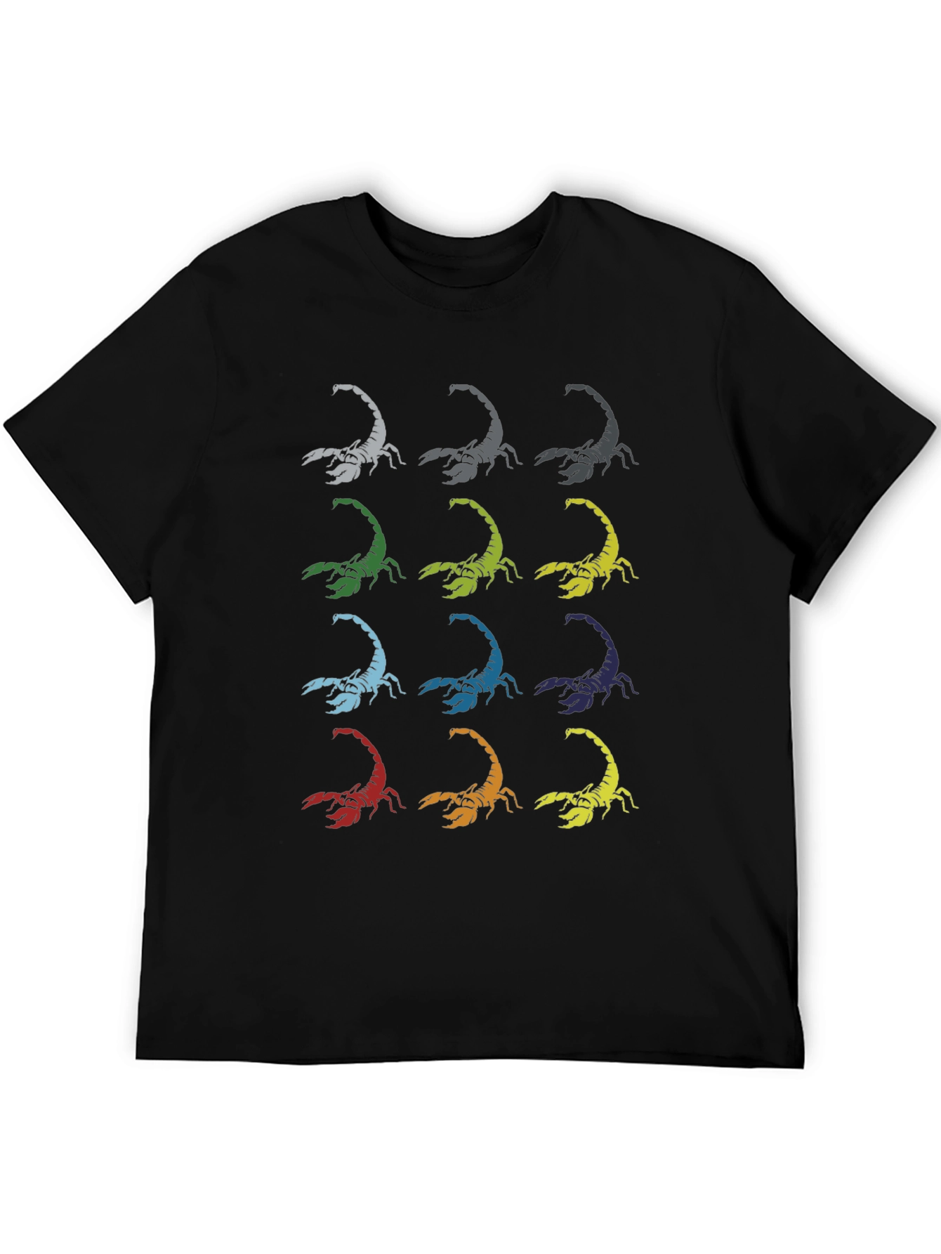 Colorful Scorpion Print Black T-Shirt