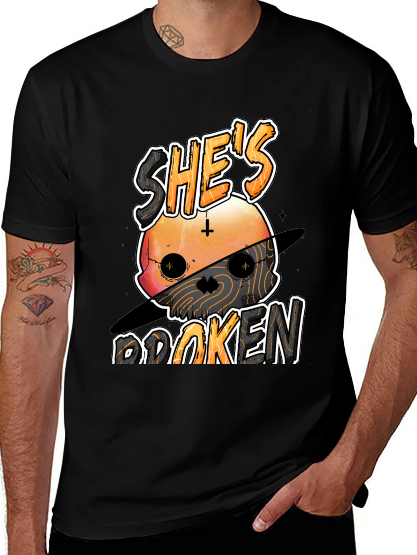 Shes Broken Skull Graphic Tee - Black Unisex T-Shirt