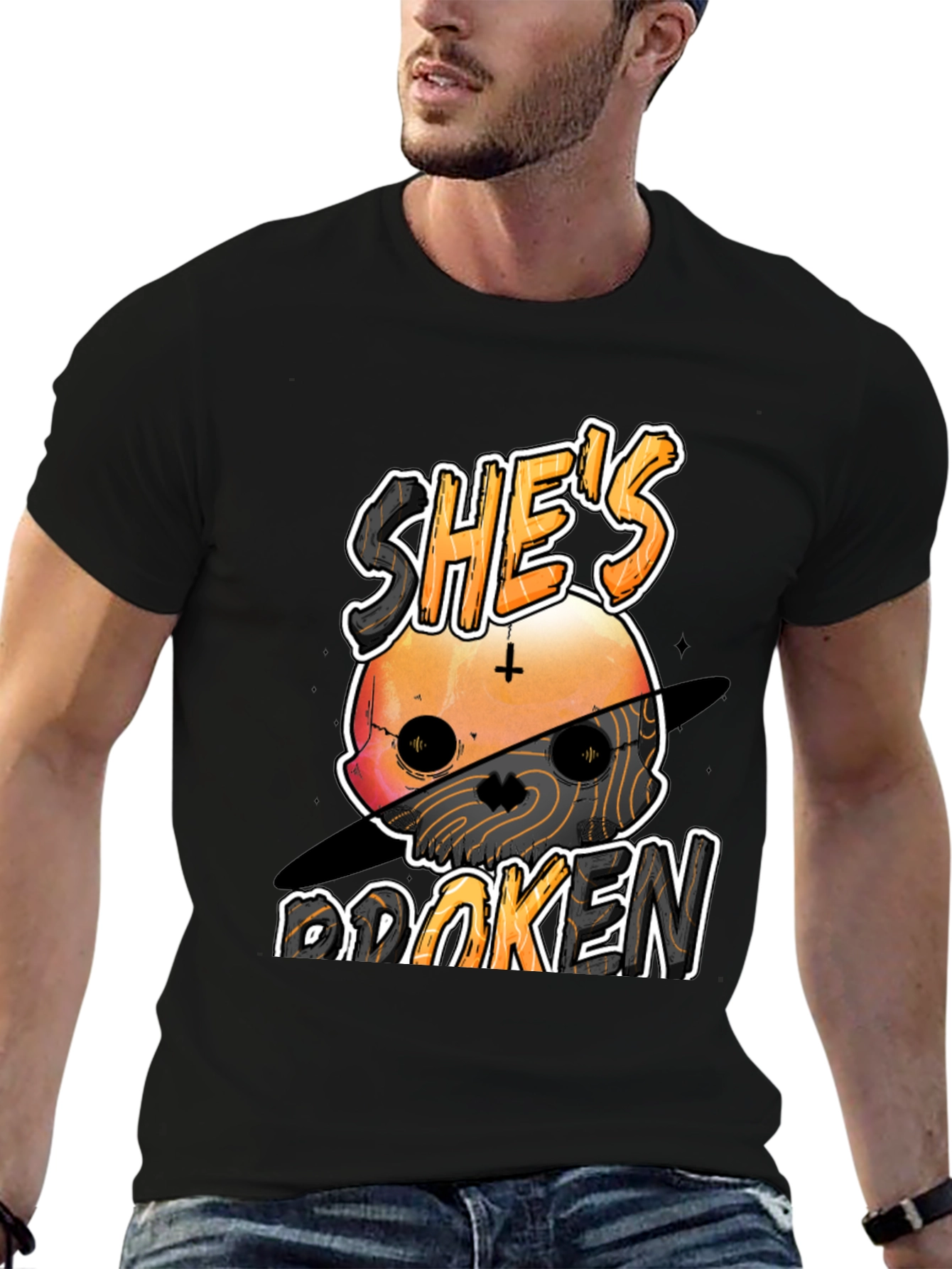 Shes Broken Skull Graphic Tee - Black Unisex T-Shirt