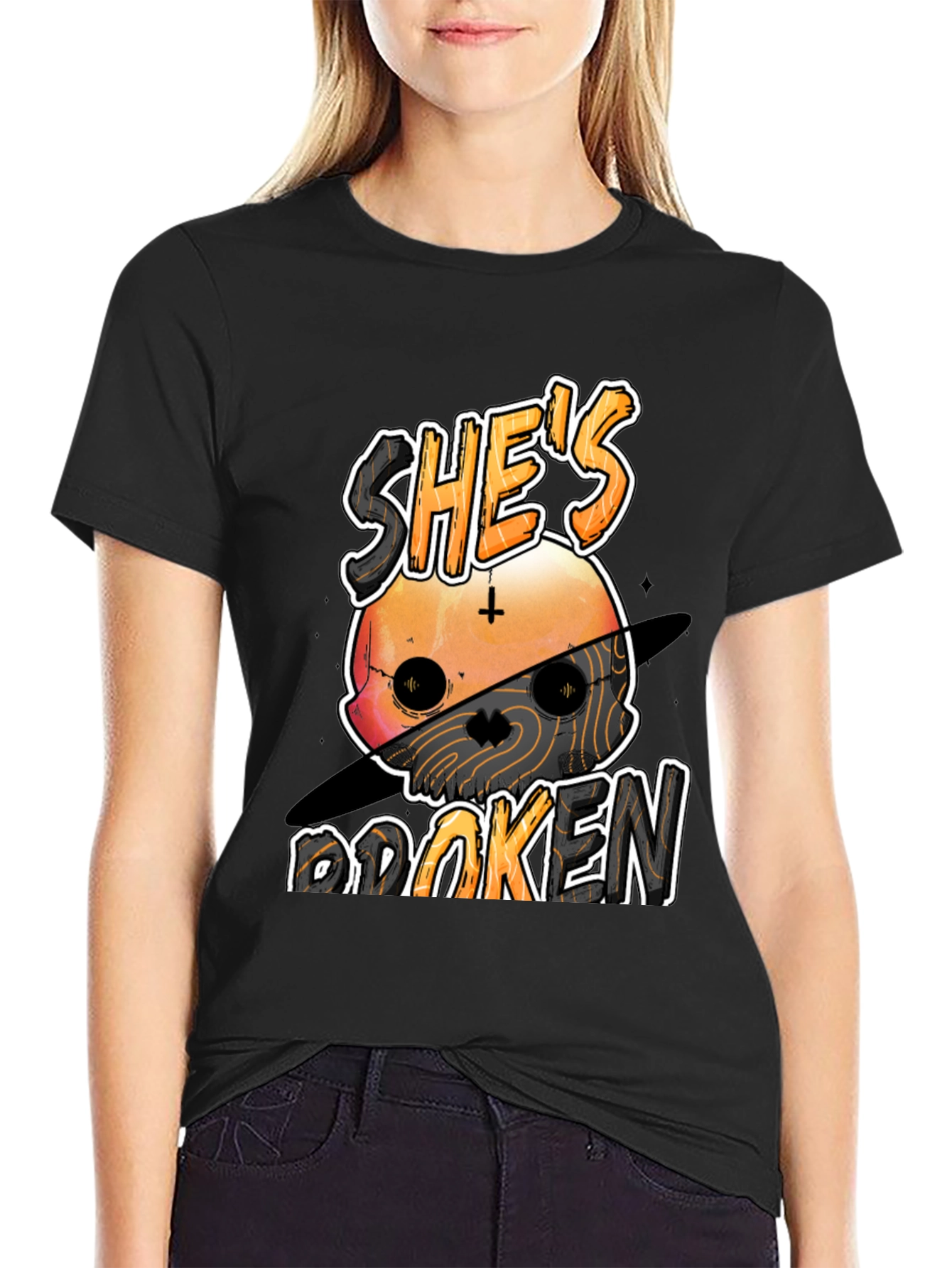 Shes Broken Skull Graphic Tee - Black Unisex T-Shirt