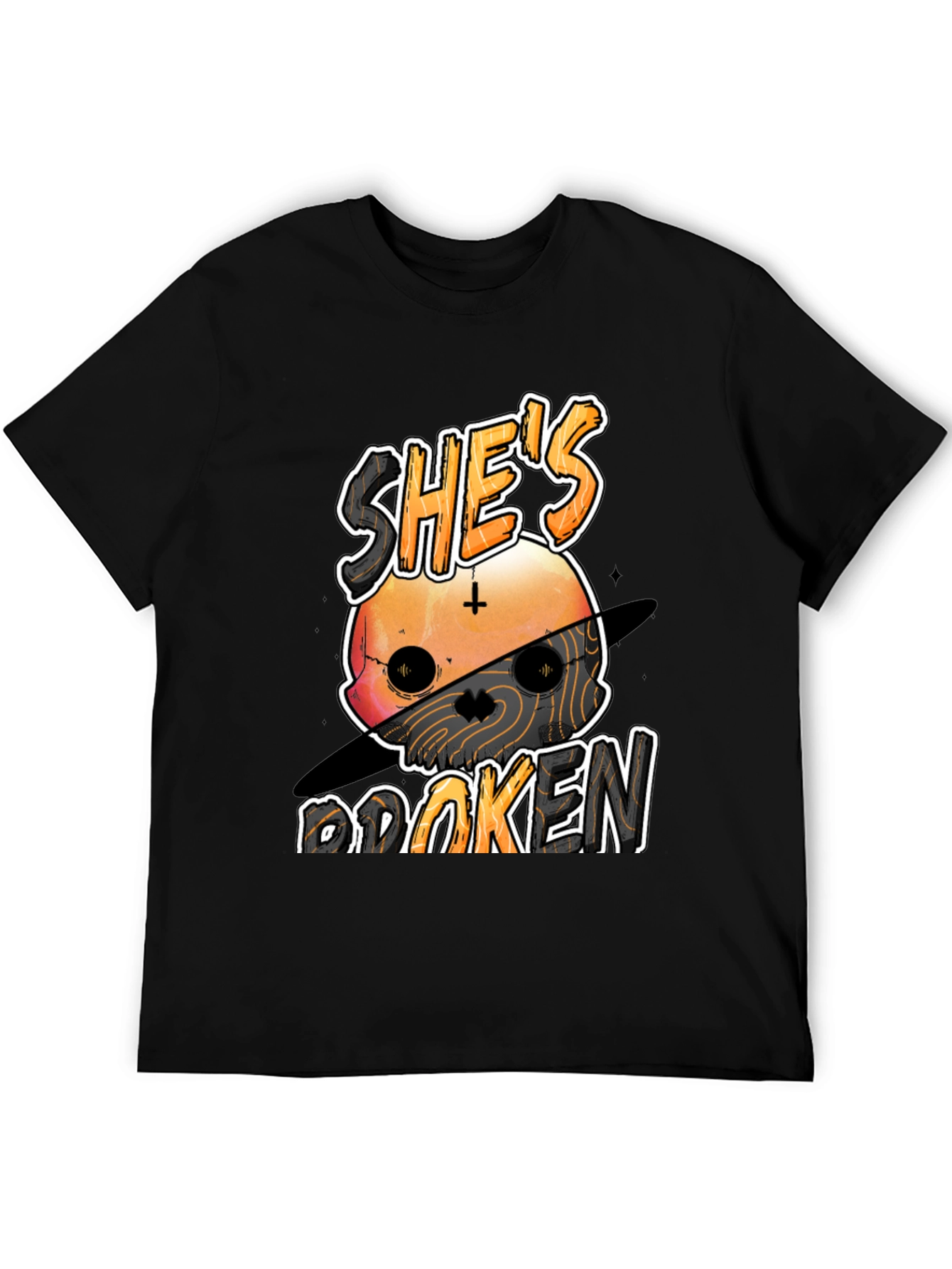 Shes Broken Skull Graphic Tee - Black Unisex T-Shirt