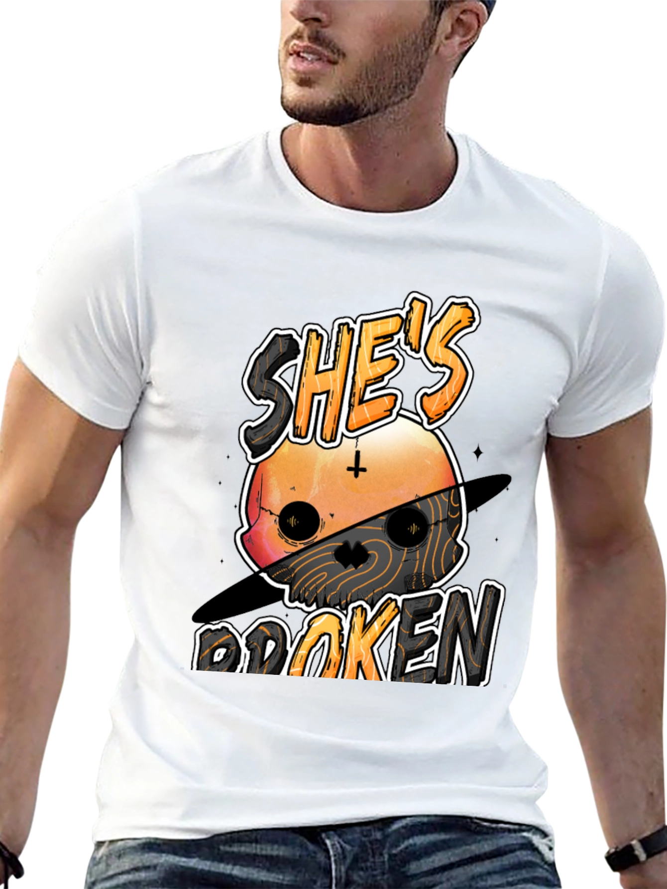 Shes Broken Skull Graphic Tee - Black Unisex T-Shirt