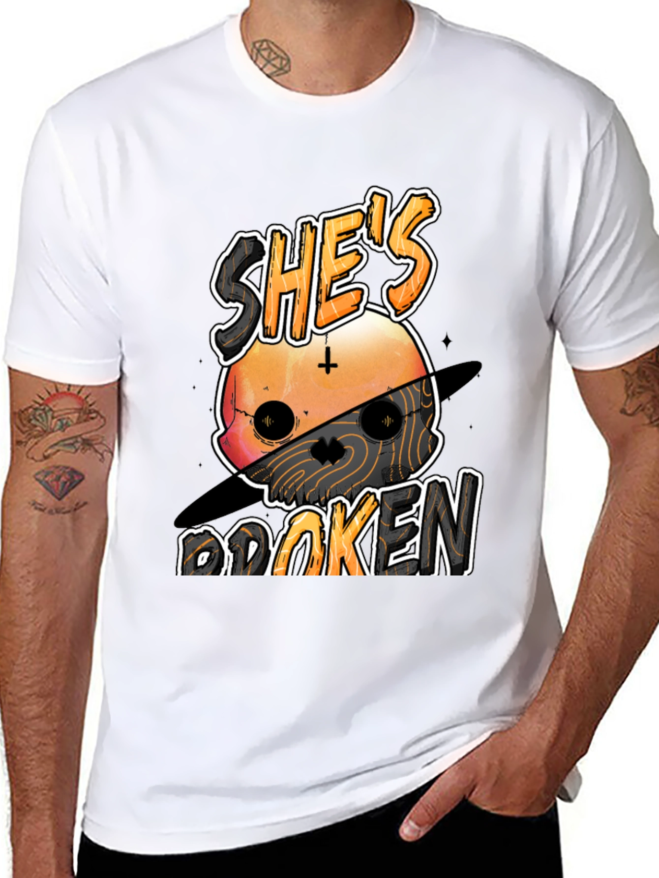 Shes Broken Skull Graphic Tee - Black Unisex T-Shirt