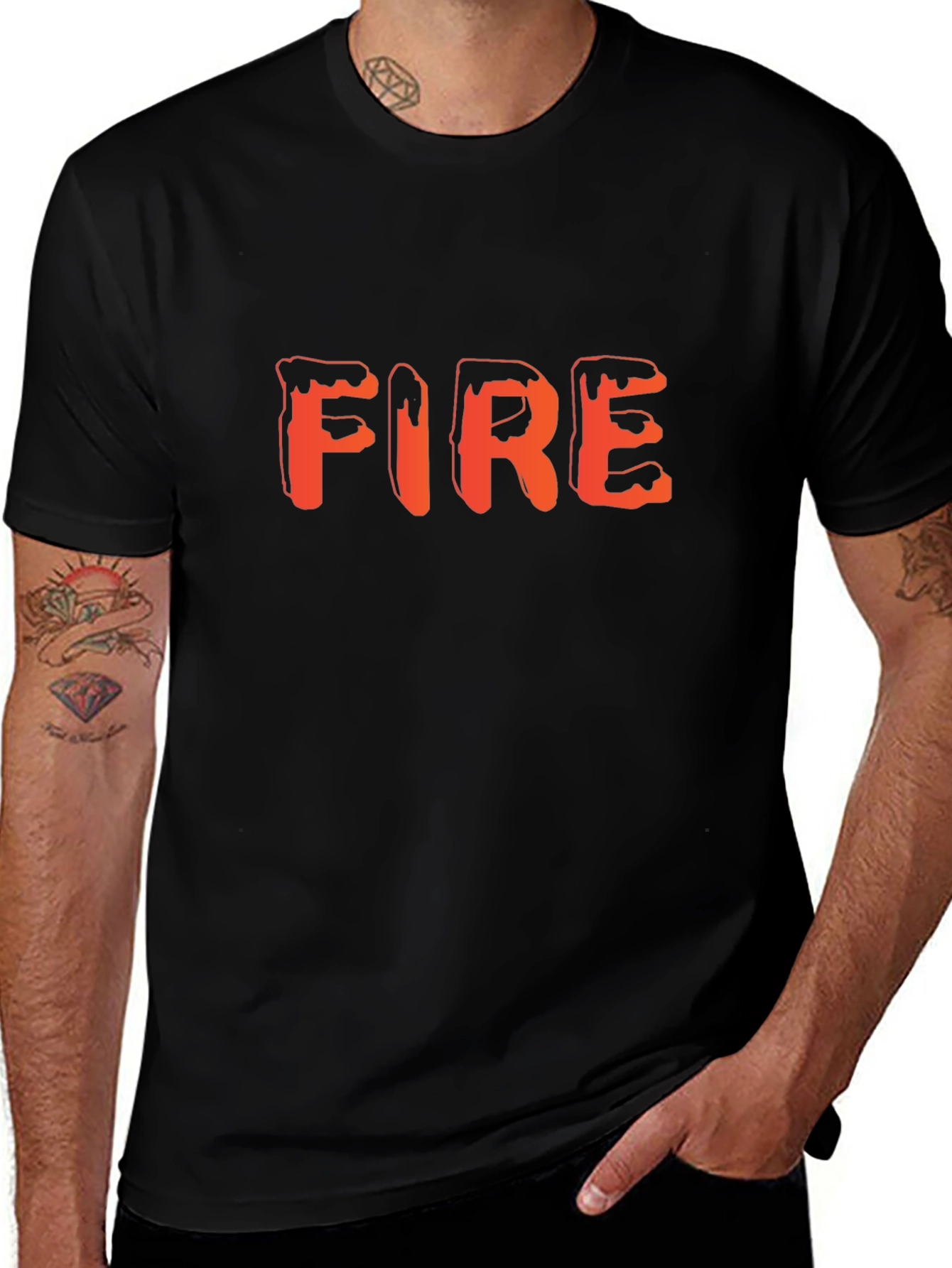 Fire Graphic Tee - Trendy Black T-Shirt