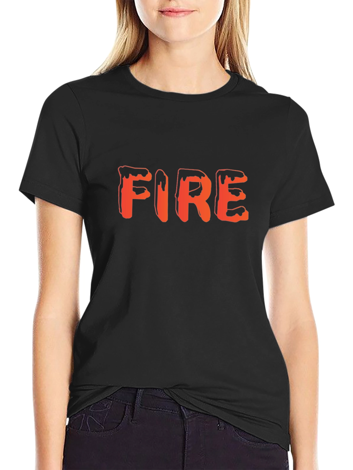 Fire Graphic Tee - Trendy Black T-Shirt
