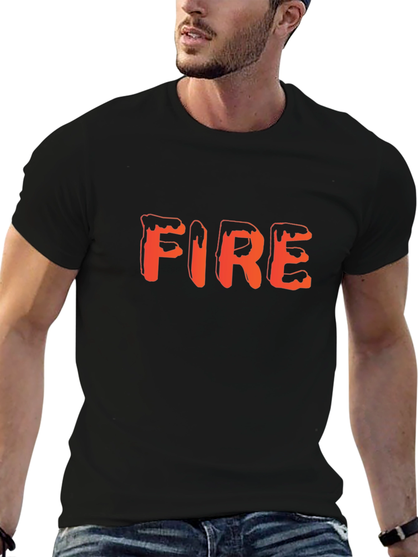 Fire Graphic Tee - Trendy Black T-Shirt