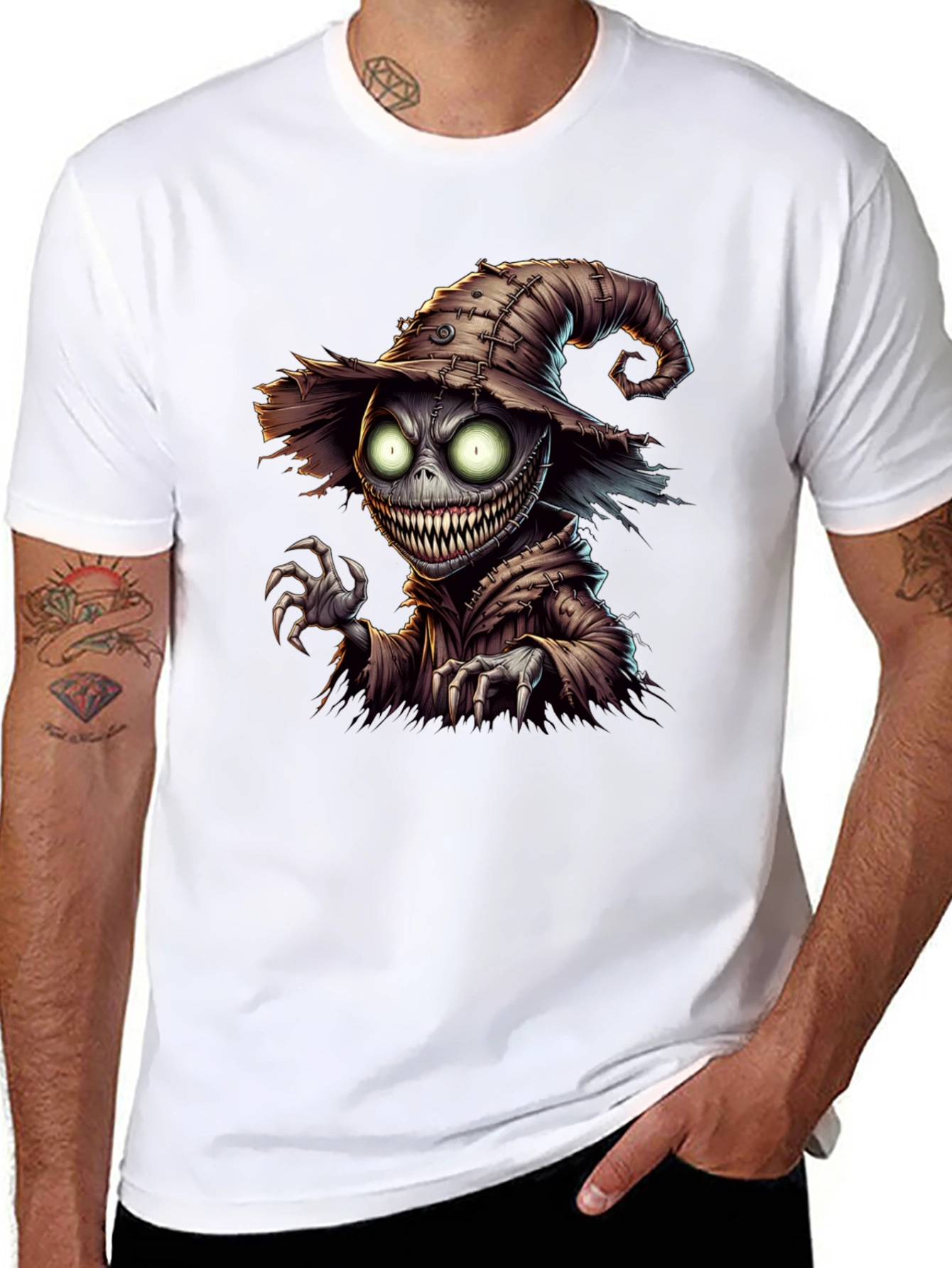 Creepy Scarecrow Graphic Tee - Halloween Horror Shirt