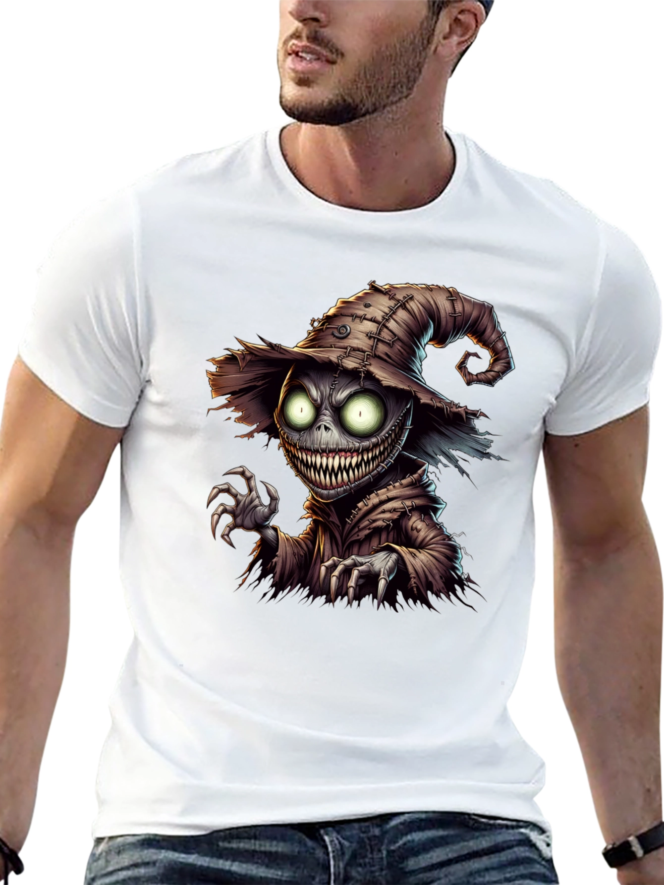 Creepy Scarecrow Graphic Tee - Halloween Horror Shirt