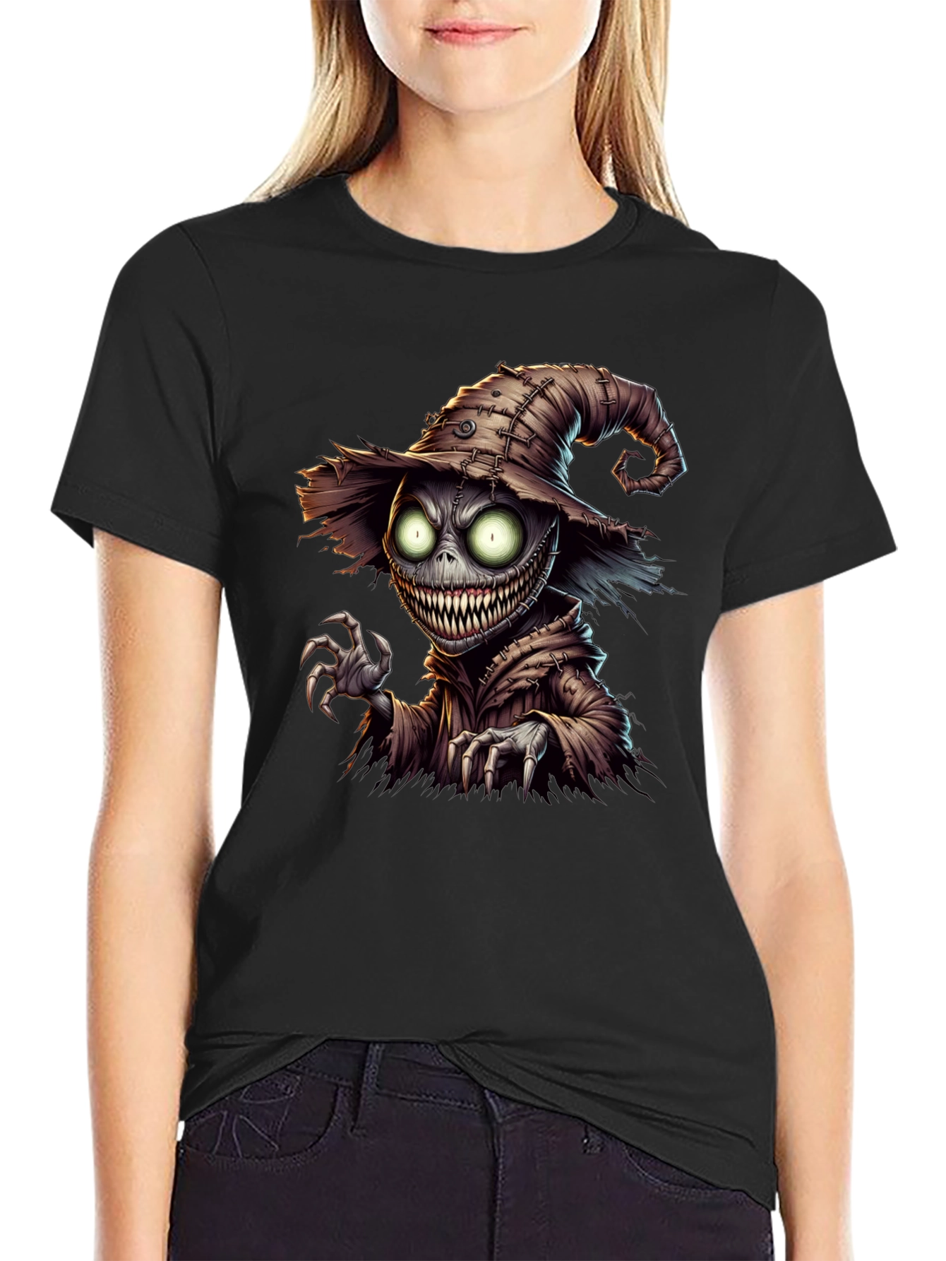 Creepy Scarecrow Graphic Tee - Halloween Horror Shirt