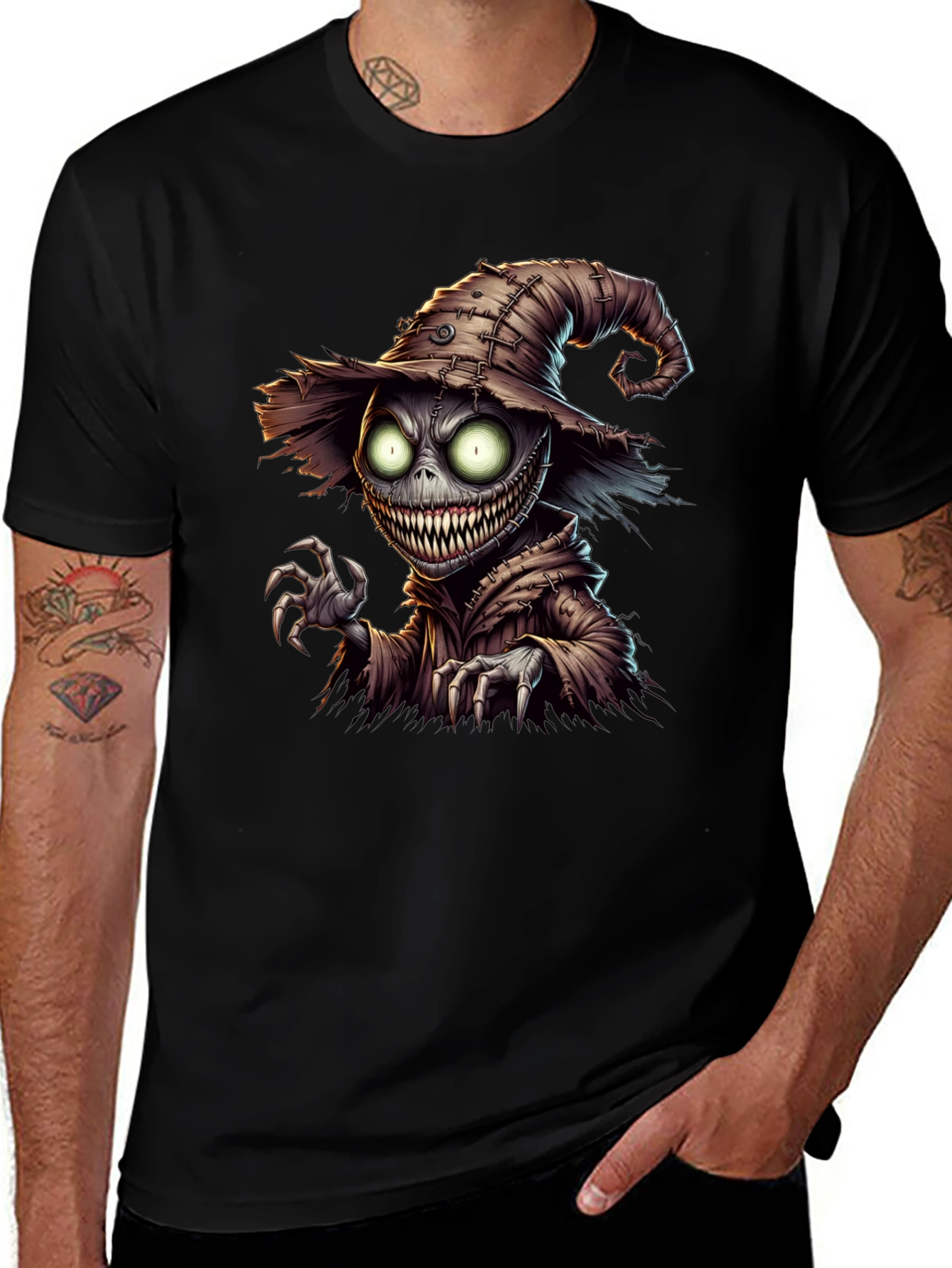 Creepy Scarecrow Graphic Tee - Halloween Horror Shirt