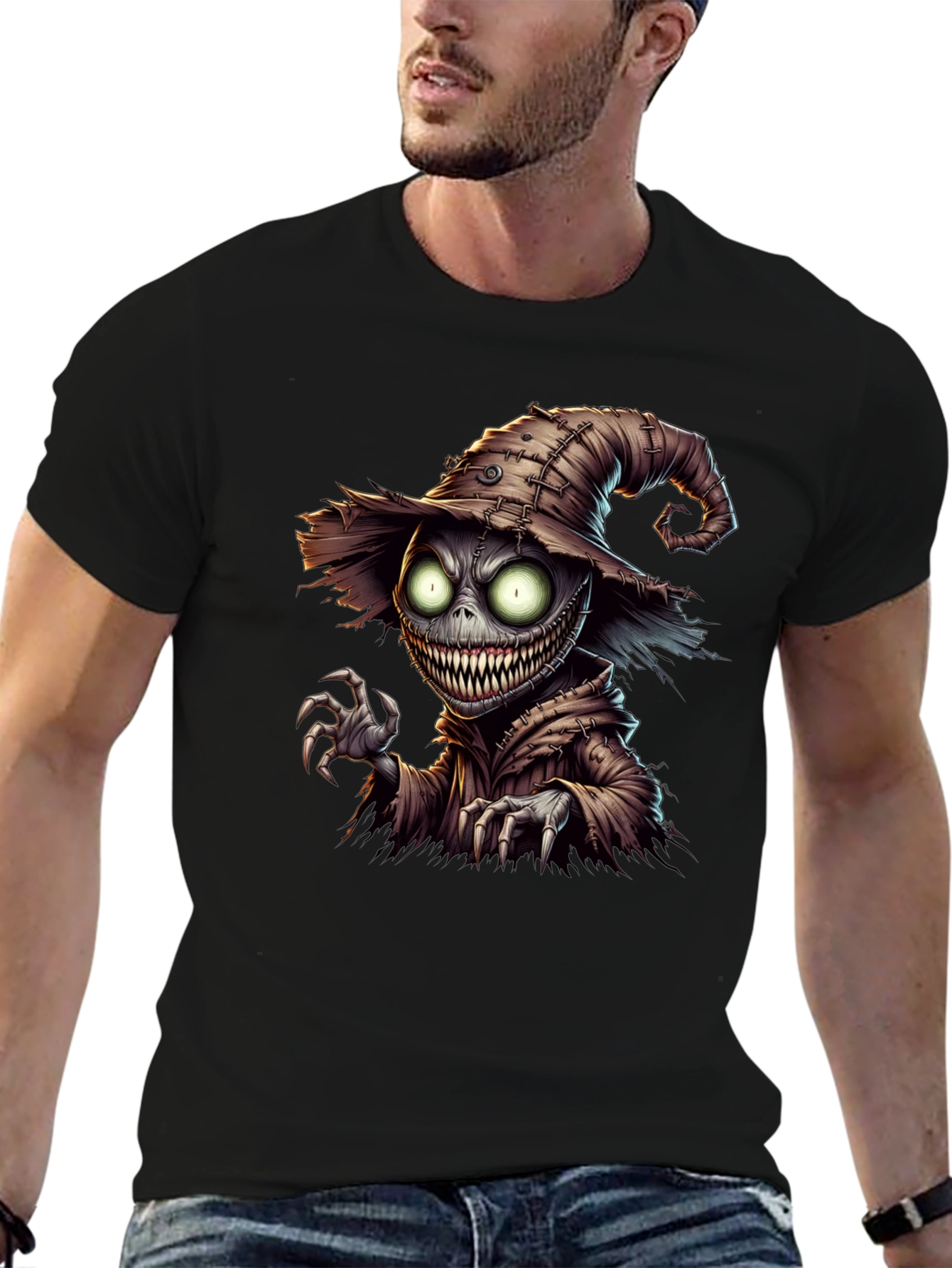 Creepy Scarecrow Graphic Tee - Halloween Horror Shirt