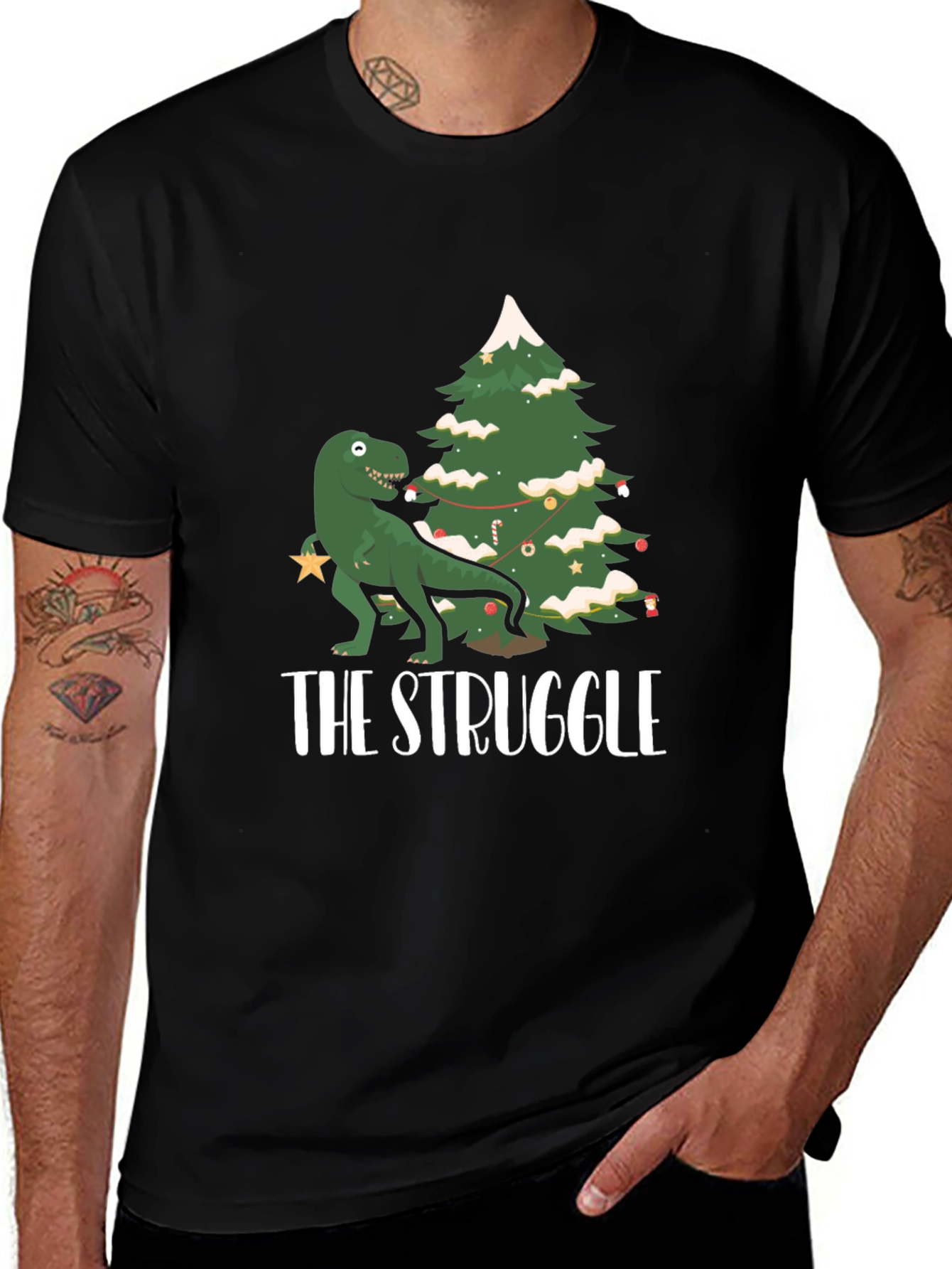 Dino Christmas Tree Shirt - The Struggle is Real