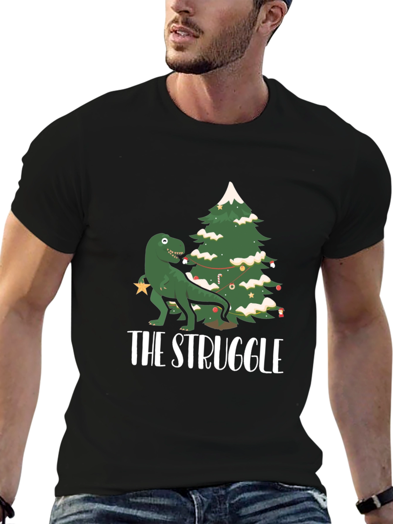 Dino Christmas Tree Shirt - The Struggle is Real