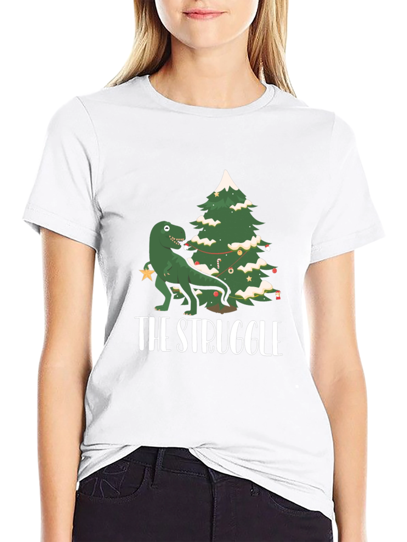 Dino Christmas Tree Shirt - The Struggle is Real
