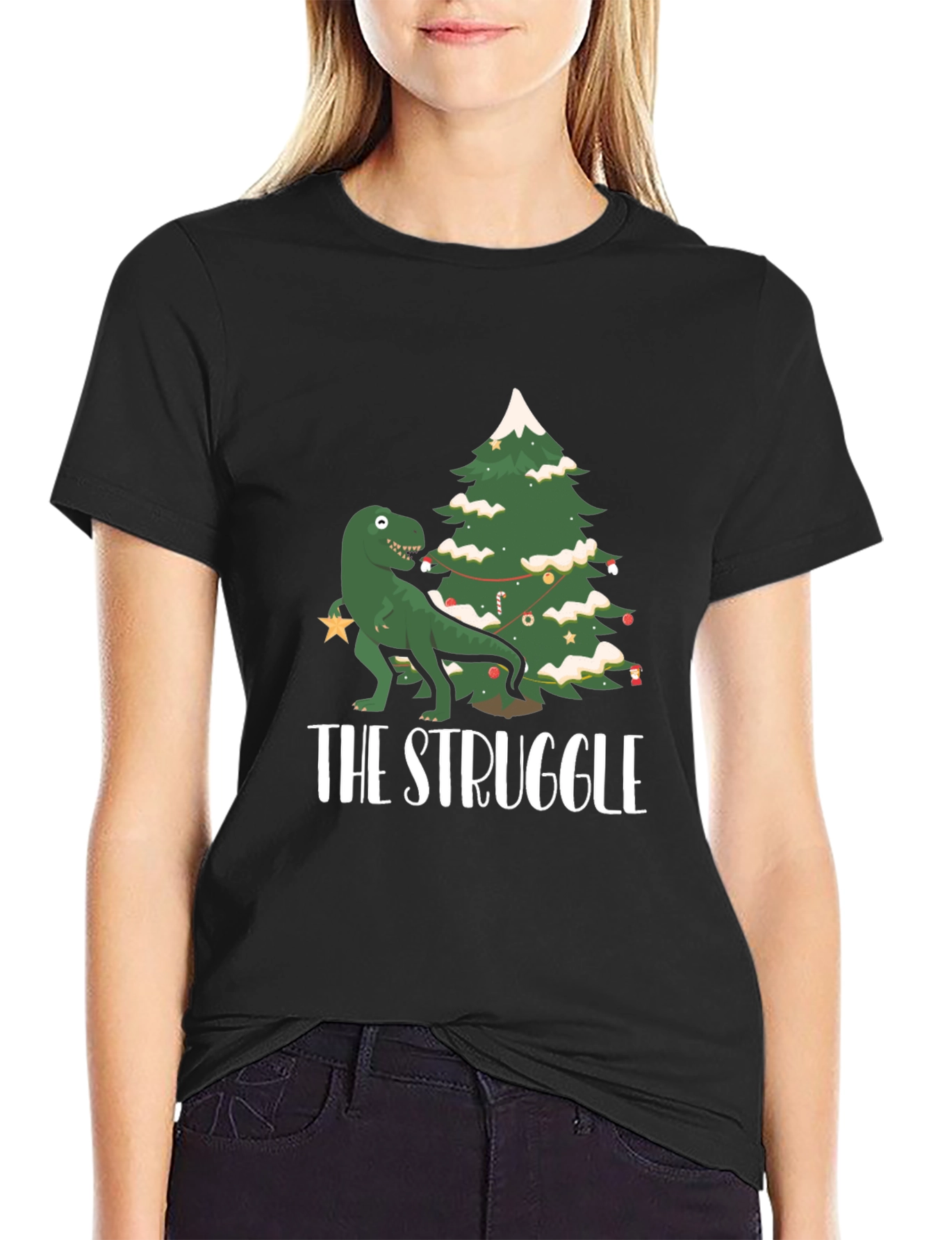 Dino Christmas Tree Shirt - The Struggle is Real