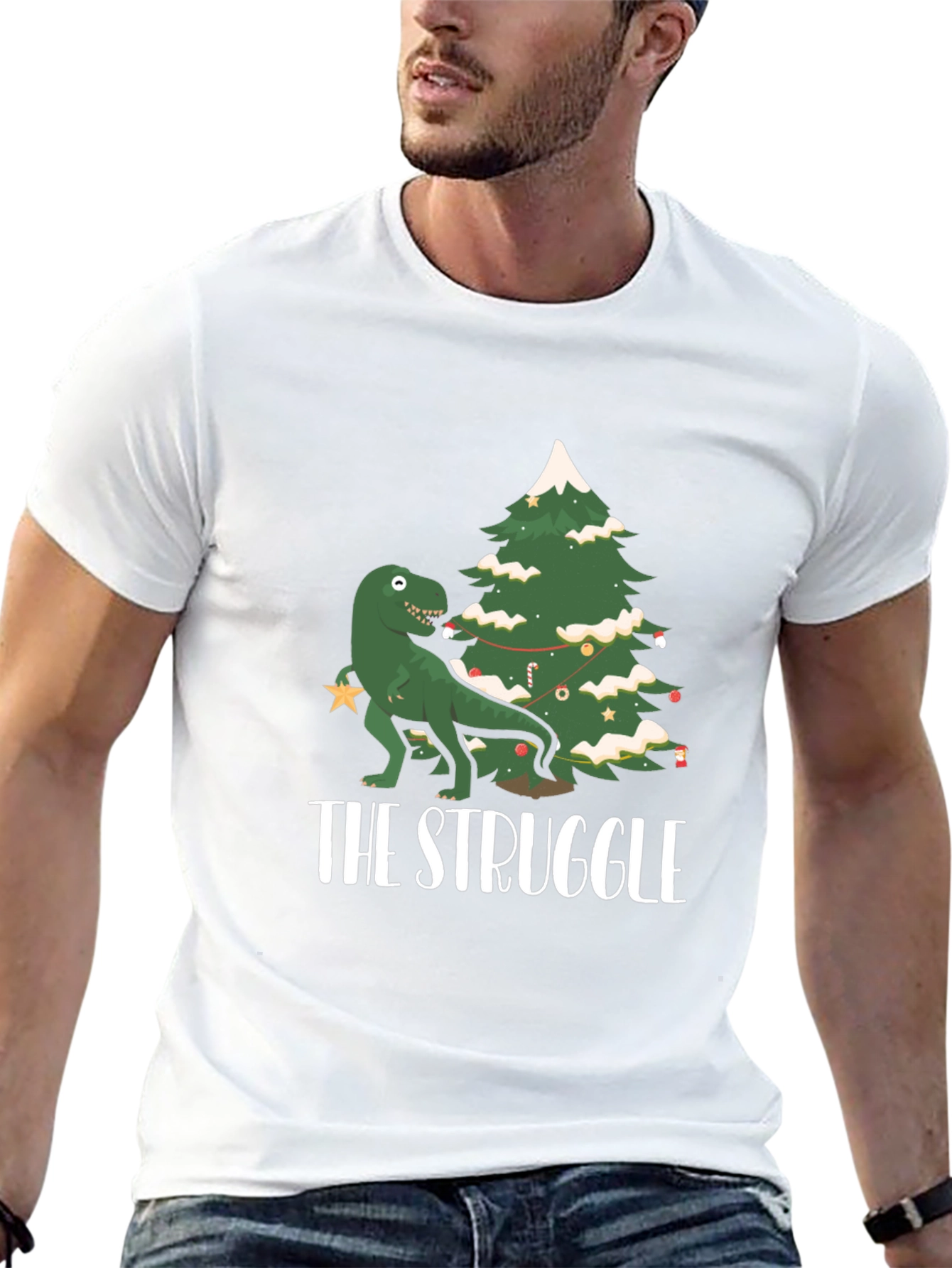 Dino Christmas Tree Shirt - The Struggle is Real