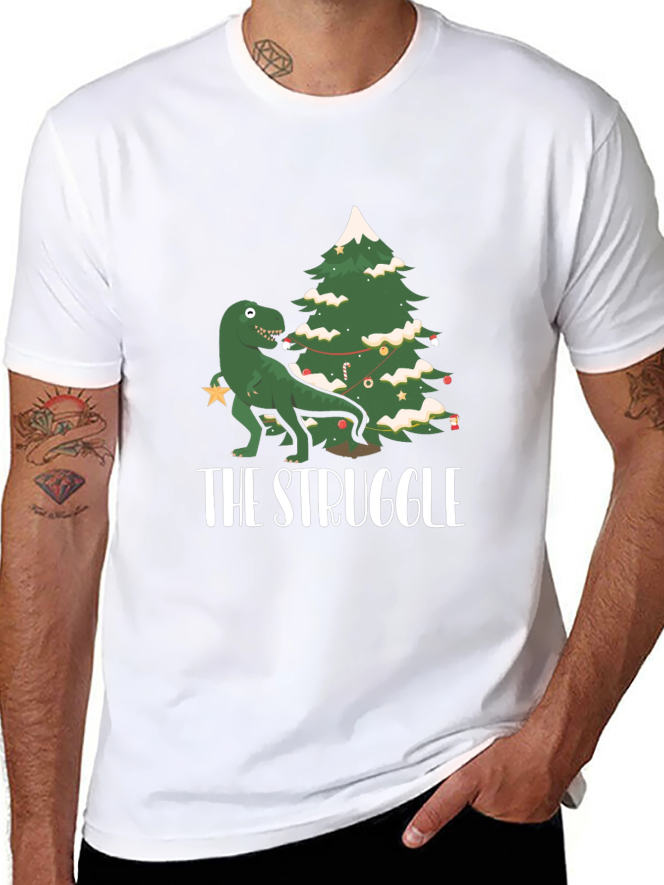 Dino Christmas Tree Shirt - The Struggle is Real