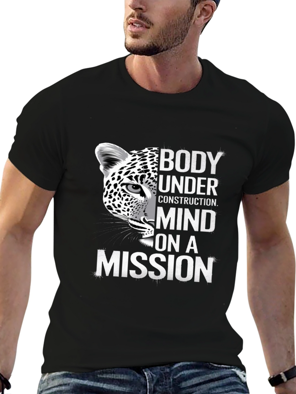 Body Under Construction Leopard Graphic T-Shirt