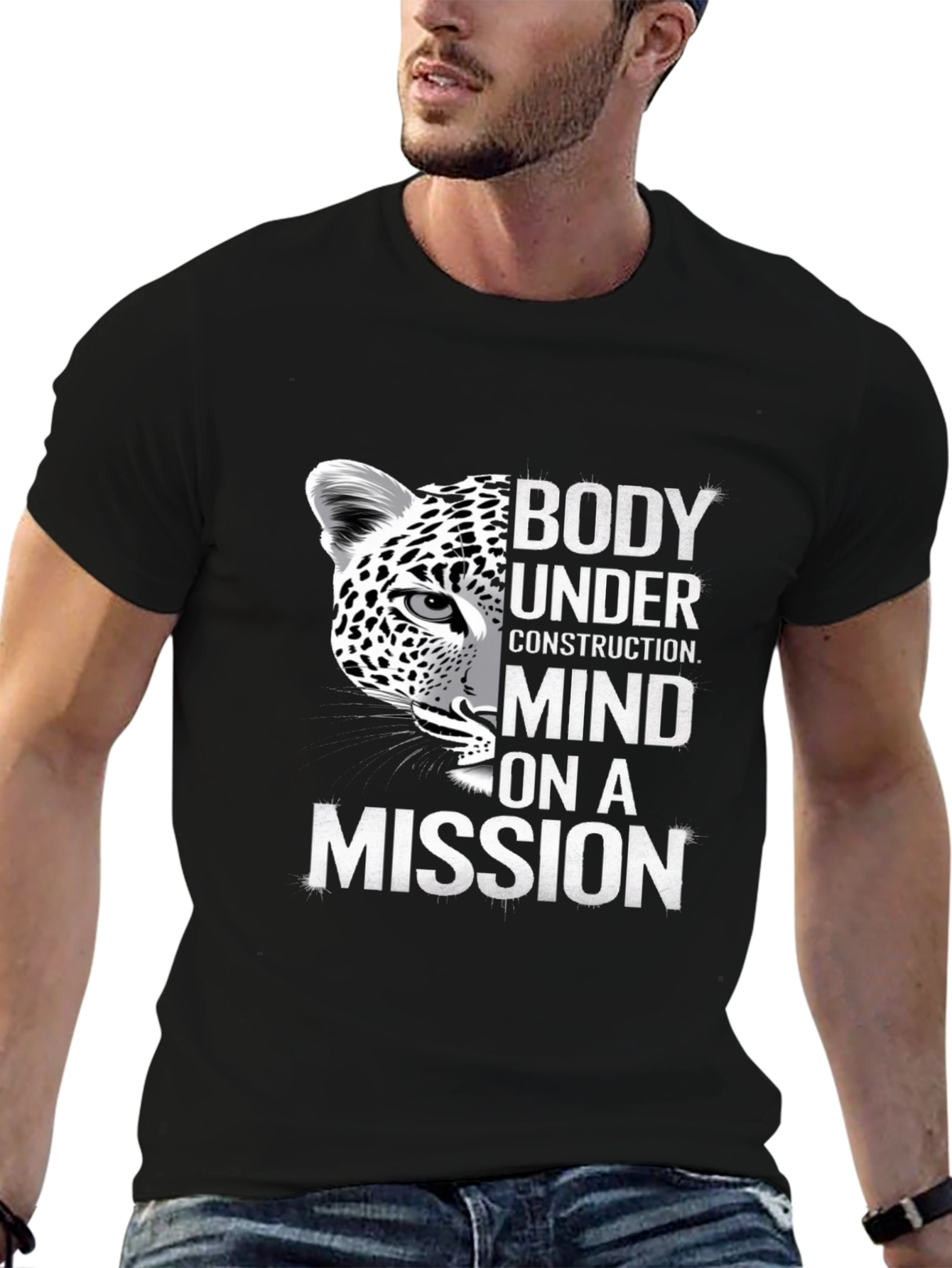 Body Under Construction Leopard Graphic T-Shirt