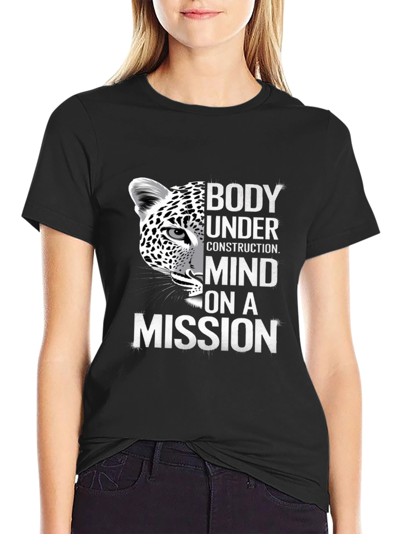 Body Under Construction Leopard Graphic T-Shirt
