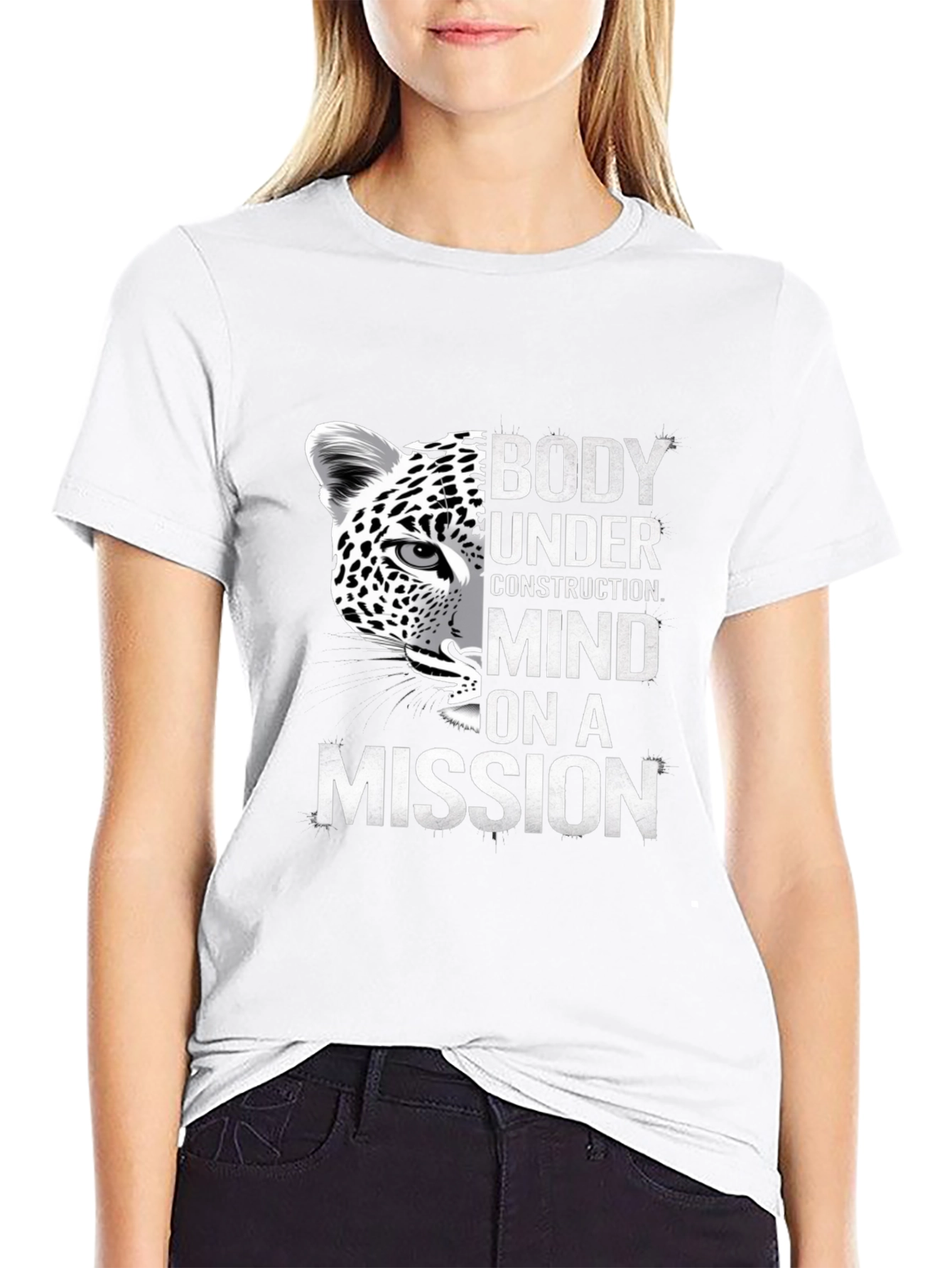 Body Under Construction Leopard Graphic T-Shirt