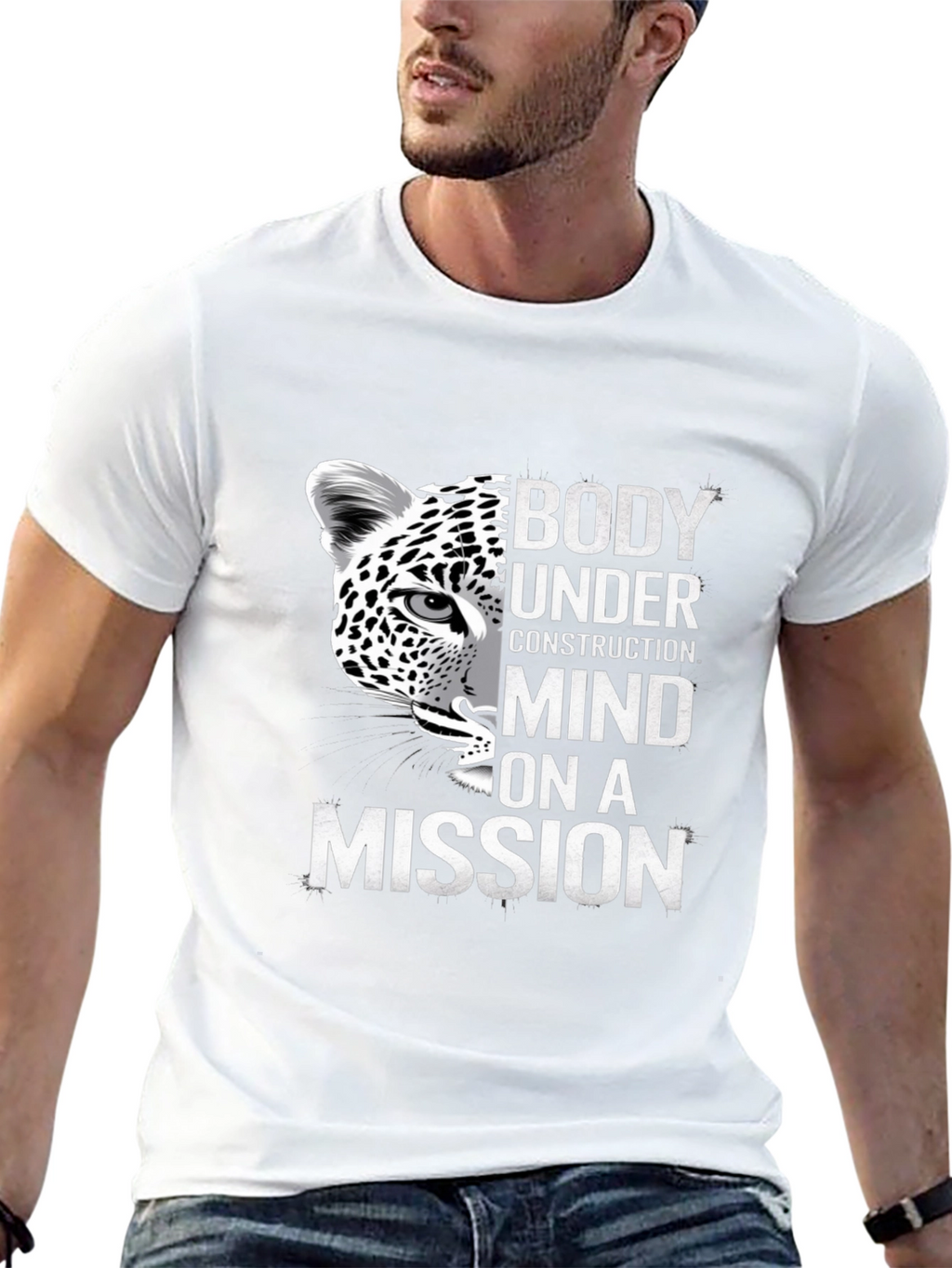 Body Under Construction Leopard Graphic T-Shirt
