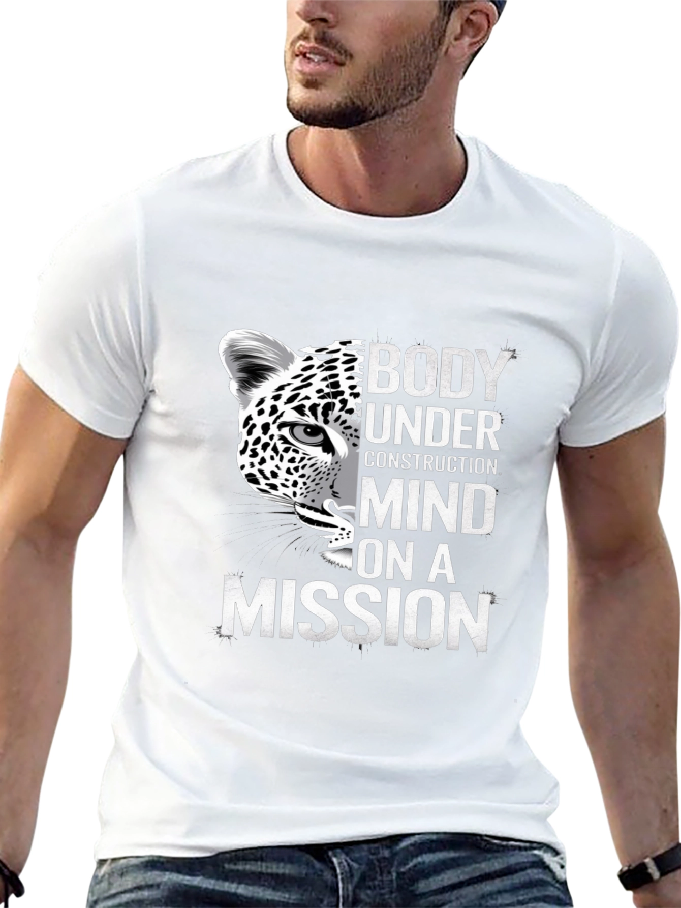Body Under Construction Leopard Graphic T-Shirt