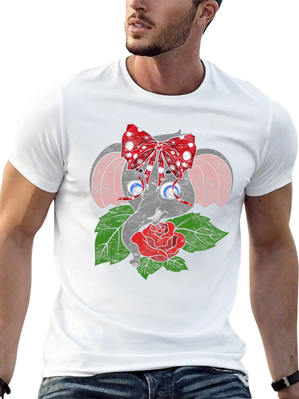 Elephant with Bow & Rose Graphic Tee