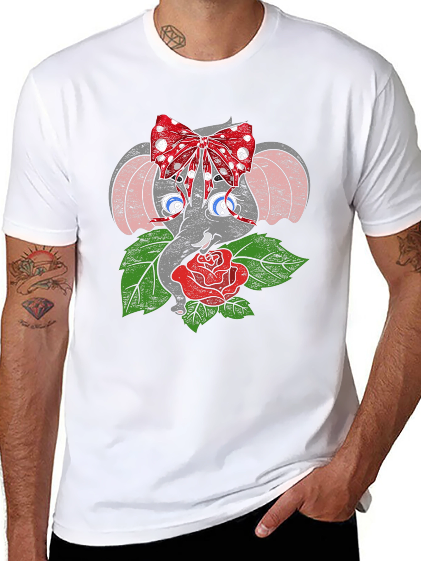 Elephant with Bow & Rose Graphic Tee