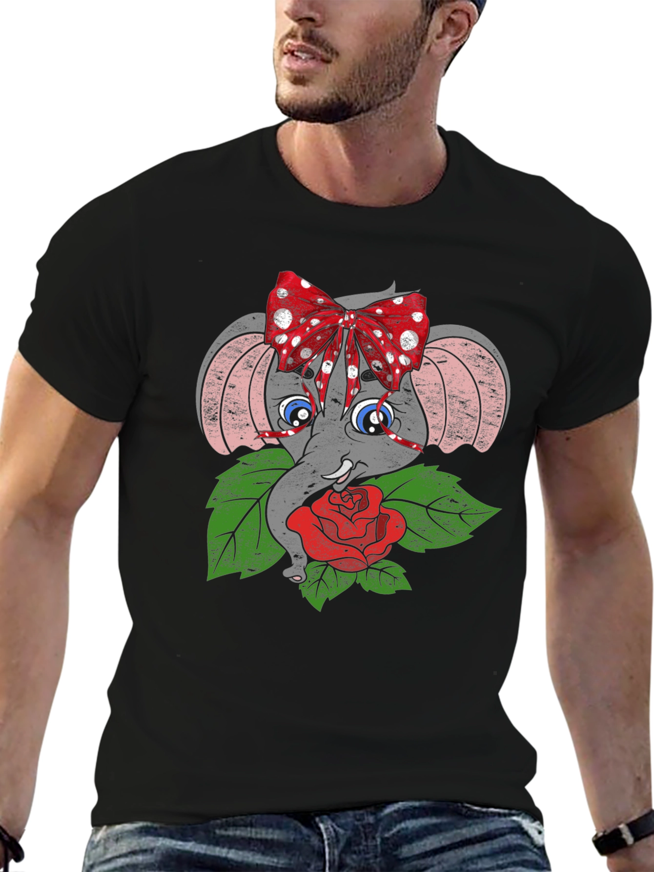 Elephant with Bow & Rose Graphic Tee