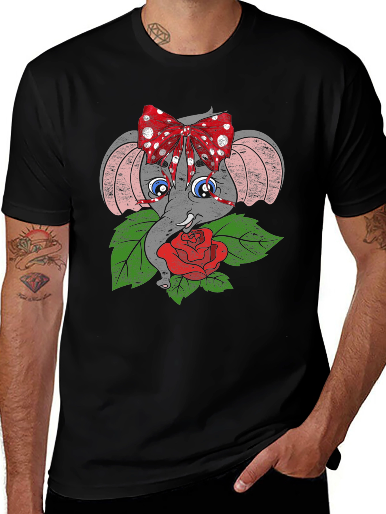 Elephant with Bow & Rose Graphic Tee