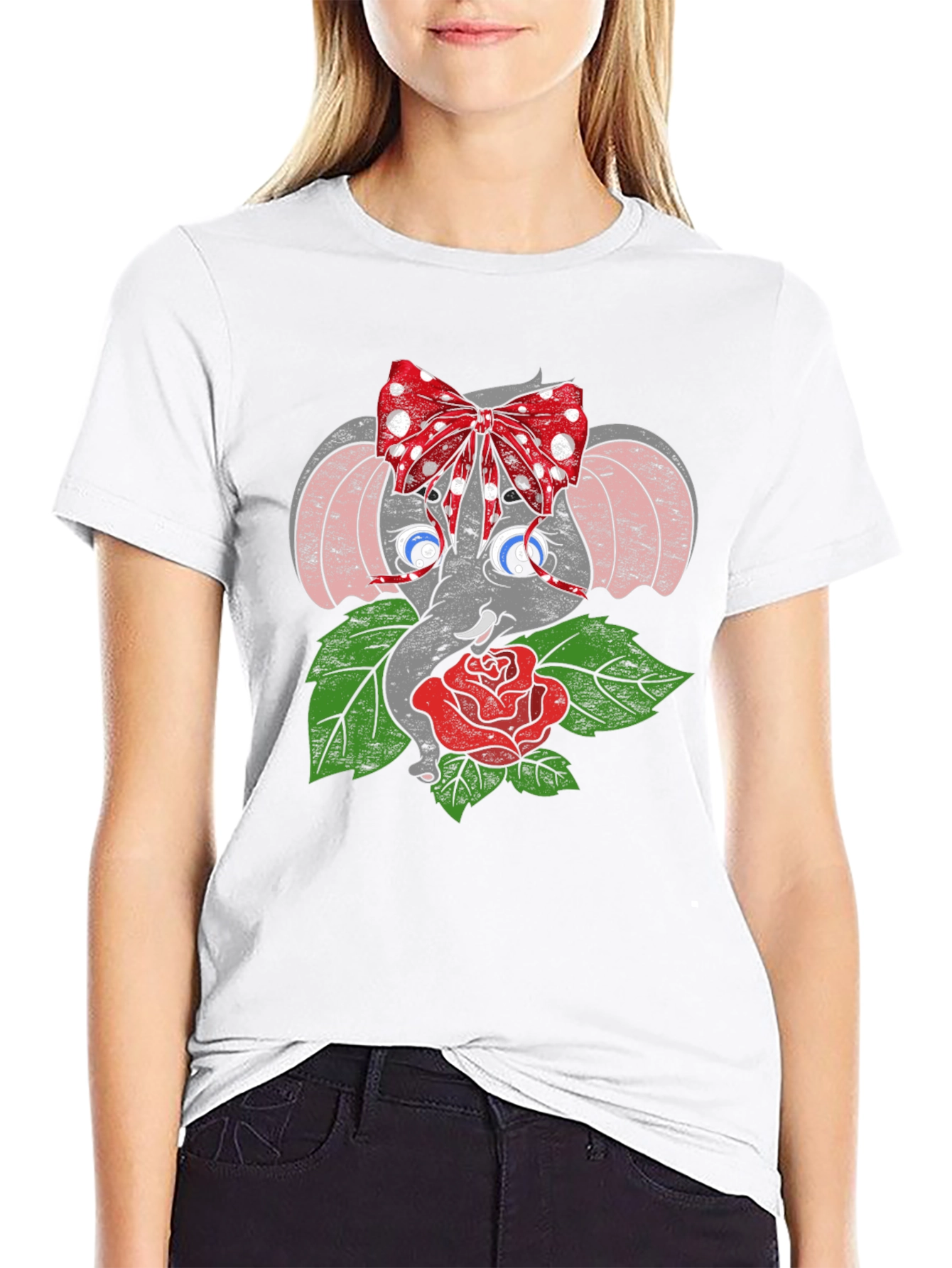 Elephant with Bow & Rose Graphic Tee