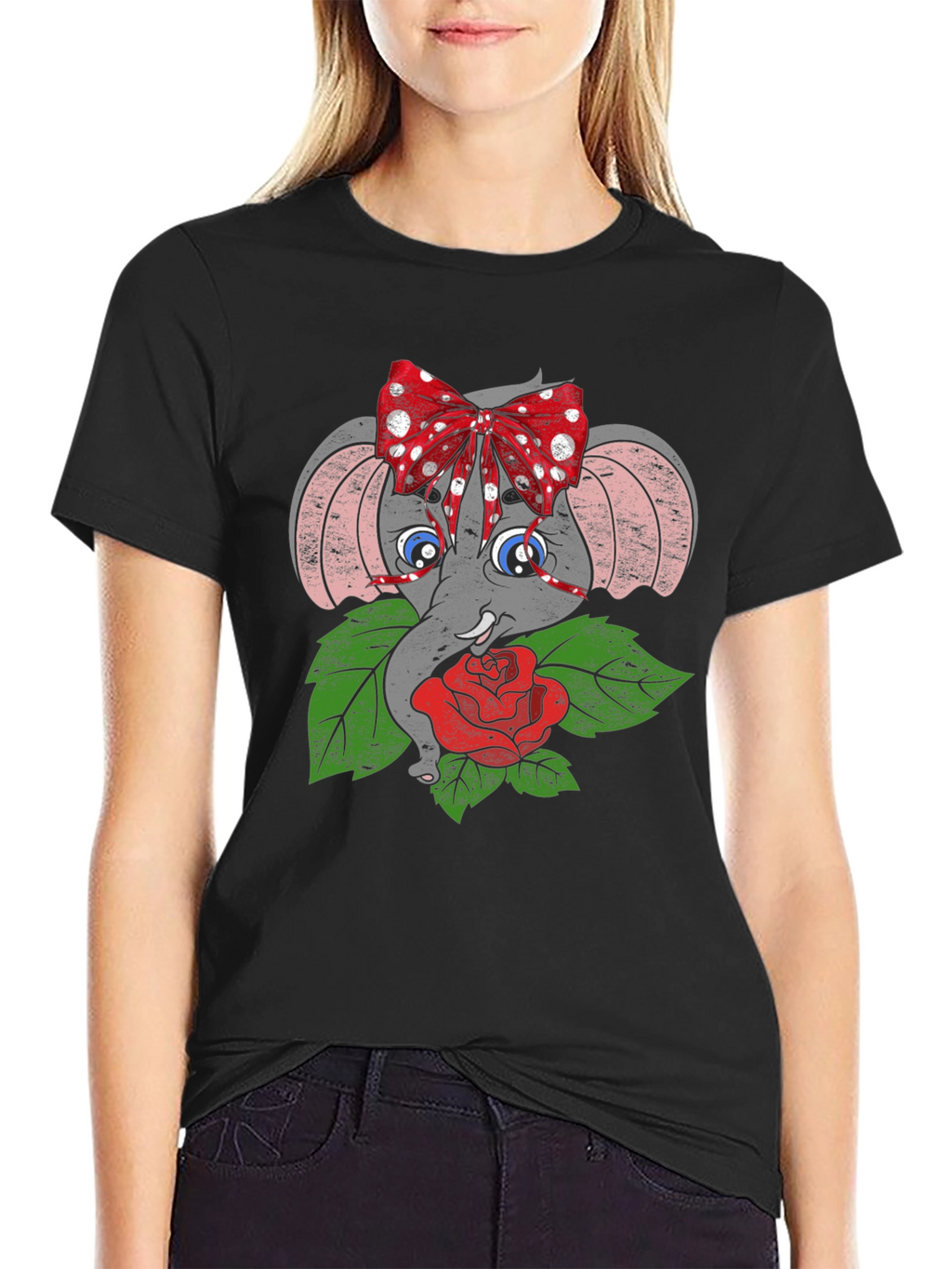 Elephant with Bow & Rose Graphic Tee