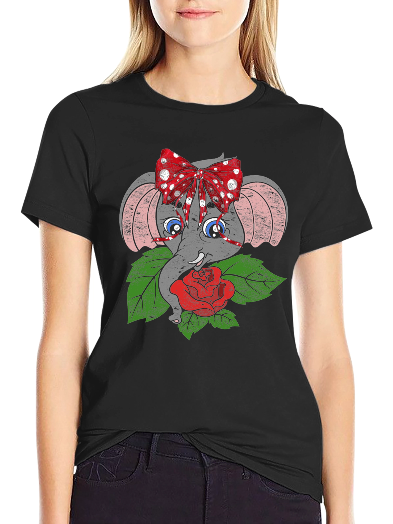 Elephant with Bow & Rose Graphic Tee