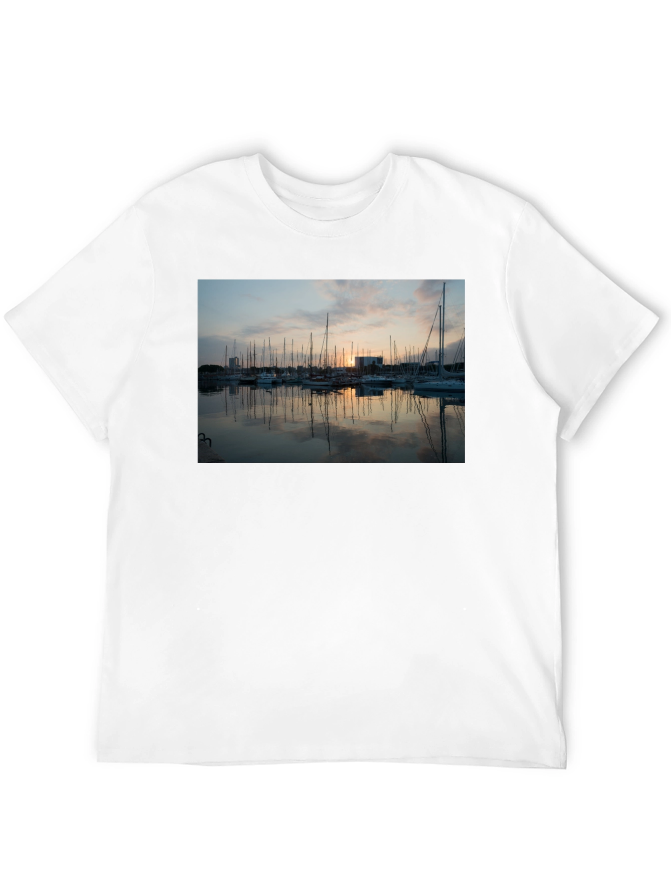 Sunset Marina Graphic Tee - Black Cotton T-Shirt