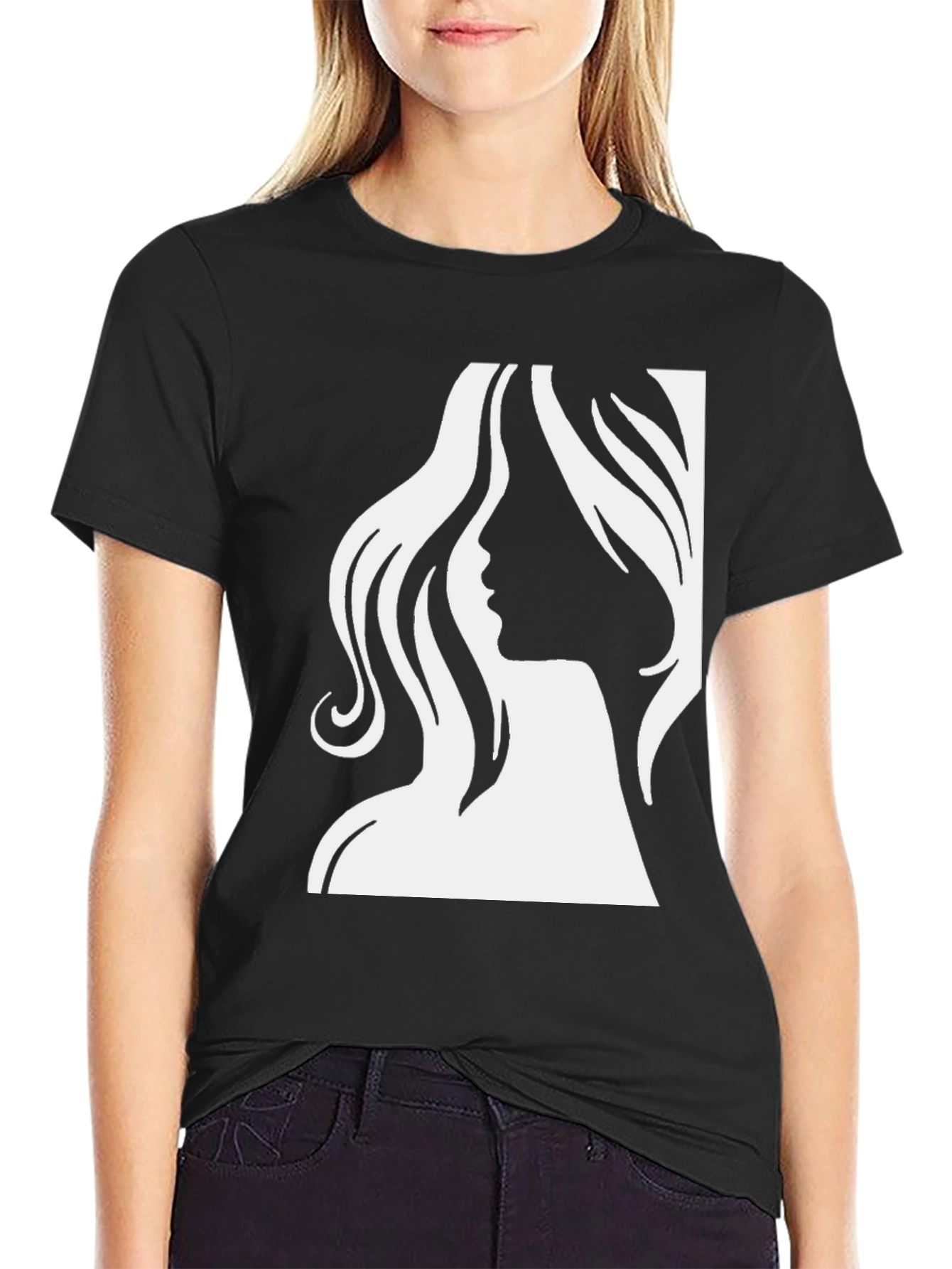 Elegant Woman Silhouette Graphic Tee - Black