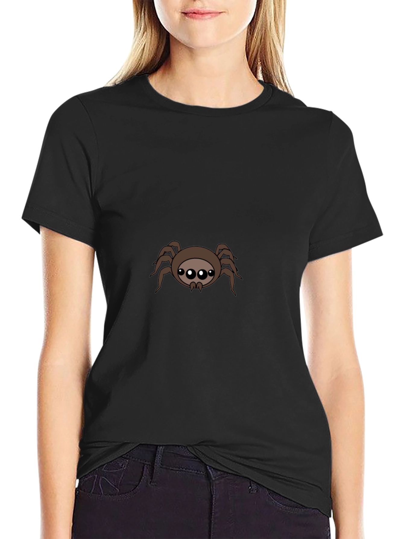 Cute Spider Graphic Tee - Black Cotton Blend