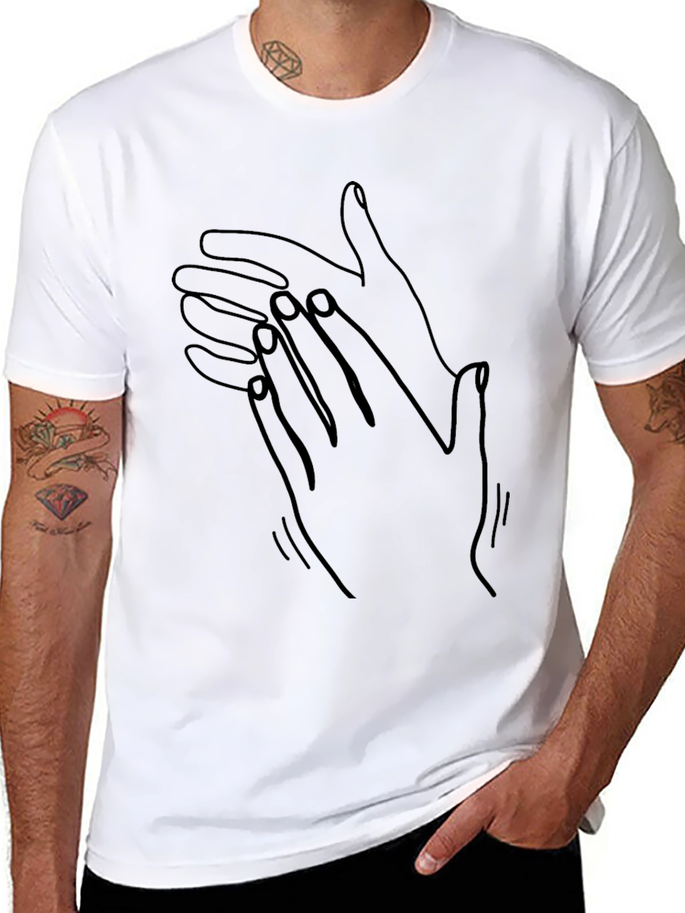 Abstract Hands Graphic Print Black T-Shirt