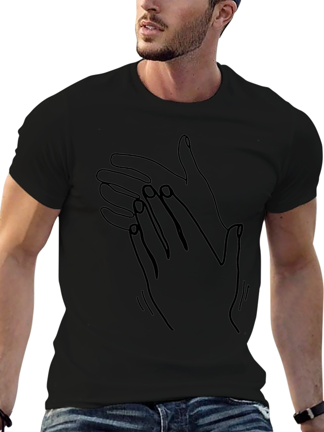 Abstract Hands Graphic Print Black T-Shirt